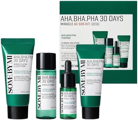 SOME BY MI AHA BHA PHA 30Days Miracle AC SOS Kit - Toner 1.01Oz, Serum 0.33Oz, Cream 0.7Oz, Foam 1.01Oz - Mild Exfoliating Daily Skin Care Set - Skin Wastes, Sebum, Oiliness Care - Korean Skin Care
