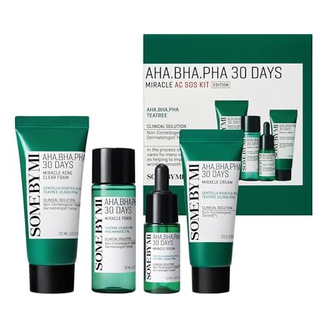 SOME BY MI AHA BHA PHA 30Days Miracle AC SOS Kit - Toner 1.01Oz, Serum 0.33Oz, Cream 0.7Oz, Foam 1.01Oz - Mild Exfoliating Daily Skin Care Set - Skin Wastes, Sebum, Oiliness Care - Korean Skin Care Cover