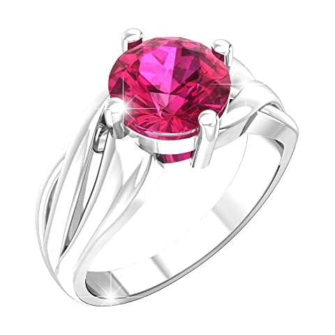 Belinda Jewelz Women 925 Sterling Silver Ring Red Ruby Gemstone Ring Rhodium Plated 8mm Round Cut Birthstone Band Ring Solid Jewelry Gift Wedding Engagement, Size 7 Cover