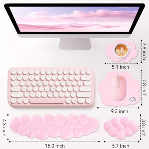 Image of Sushret Cloud Wrist Rest for Computer Keyboard, 4-in-1 Memory Foam Leather Cloud Keyboard Wrist Rest and Mouse Pad Set with Ergonomic Support for Arm and Palm Cushion, Gaming /Work Setup, Pink | Memory Foam, Leather, 4-in-1 Cloud Keyboard Wrist Rest Set with Ergonomic Support for Arm and Palm Cushion, Gaming /Work Setup