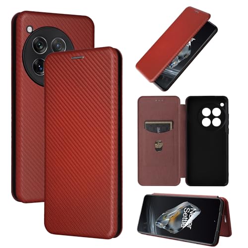 Étui OnePlus 12 contre les chutes avec clapet antichoc marron