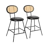 Scurrty Rattan Bar Stool, Counter Height Bar Stools, Indoor Leather Bar Stoolswith Metal Leg & Ratta
