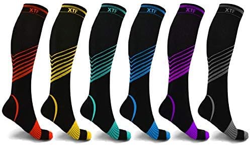 Extreme Fit Sport Compression Socks for Men and Women Knee High - made for running, athletics, pregnancy and travel - 6 Pair