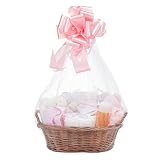 NIÑA RECIÉN NACIDA - Este cesto de bebé contiene una atractiva cesta mimbre de almacenamiento - un body bebé recién nacido rosa - un babero y un par de calcetines - 3 tipos de productos marca Johnsons - 5 pañales envueltos en una cinta satinada rosa - un set de cepillo y peine con un suave doudou Unicornio sensorial y un sonajero anillo de conjunto - Complementado con una manta de algodón celular tradicional rosa