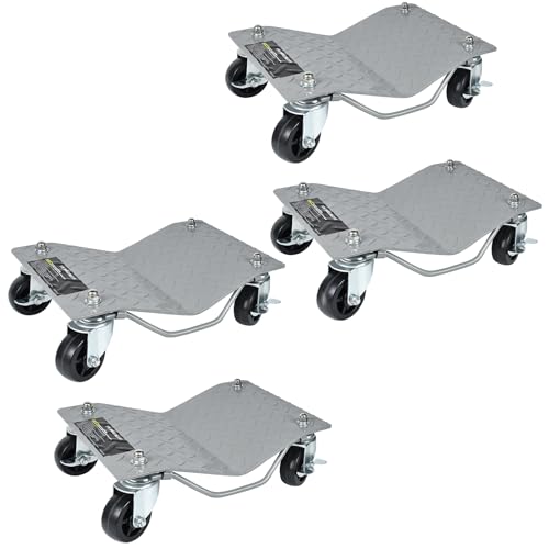 YUENFONG Ayuda de maniobra de 4 piezas, cambio de neumáticos, rodillo de maniobra, 500 kg por plataforma, gato, con 4 ruedas, ancho máximo de neumáticos 30 cm, plateado, 405x300 mm