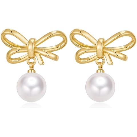LILIE&WHITE Pearl Bow Earrings For Women Gold Bow Dangle Earrings Gold Ribbon Earrings Bow Know Jewelry Present Cover