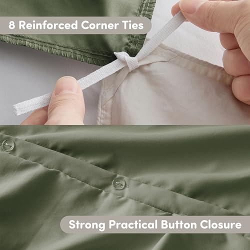 Image of Nestl Olive Green Duvet Cover Full Size - Soft Double Brushed Duvet Set with Button Closure & Corner Ties, 3 Piece Luxurious Pinch Pleated Duvet Cover Set 80x90 Inches with 2 Pillow Shams