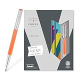Parker Vector Metallix - Bolígrafo y cuaderno con borde cromado, cuerpo naranja, tinta azul, punta media, juego de regalo ideal para profesionales y estudiantes