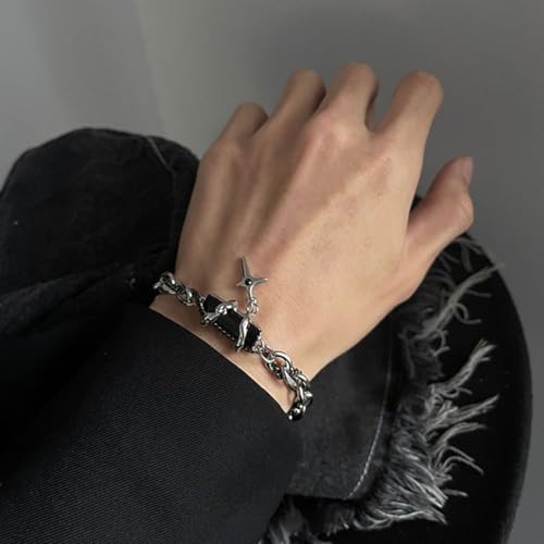 Image of PROBEROS Bracelet for Men Gothic Double Chain Star Charm Link Chain Punk Hip Hop Unisex Style Rock Cool Adjustable Bracelet Gifts for Boyfriend & Husband