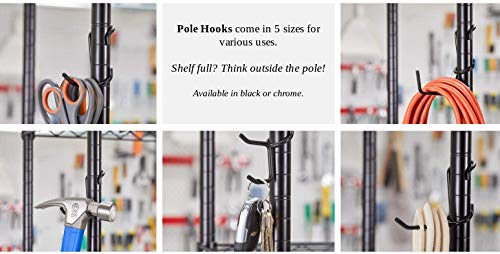 Sunway Tools Shelf Pole Hooks 5-Pack | Utility Hanger Black | Best Solution for Garage Shelving Storage Organization | Use with Metal or Wire Shelves and Racks | Heavy Duty, Easy Installation - Thumbnail 6