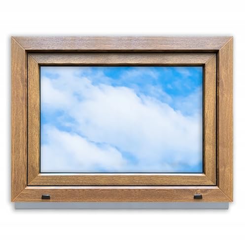 LORAC | Ventana de PVC de roble dorado y blanco, 800 x 600 mm, ventana estándar con doble cristal, ahorro de energía, ventana de bodega con certificación CE