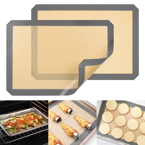 Consejos para Comprar Paños y alfombrillas los más recomendados. 43 Paquete de 2 alfombrillas de silicona reutilizables para hornear, bandejas para galletas para hornear, antiadherentes - grado alimenticio, charola para hornear para hacer pan,...