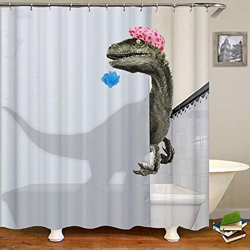 WAZA Cortinas de Ducha Cortina de Baño de Poliéster Impermeable Antimoho Antibacteriano Patrón de Dinosaurio Interesante 180x180 cm