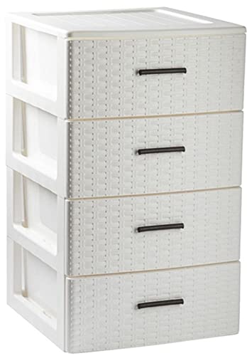AC - Cajonera de Ordenación Modelo Rattan - 4 Niveles - Torre de almacenaje multiusos, organizador auxiliar, almacenamiento, baño - 61,5 x 36,5 x 36,5 cm - Color Blanco