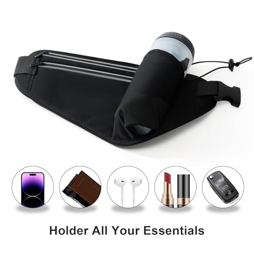 Image of Slim Running Belt for Women Men,Runners Fanny Pack Phone Holder,Money Belt,Running Gear Accessories,with 3 Pockets (Light Black)