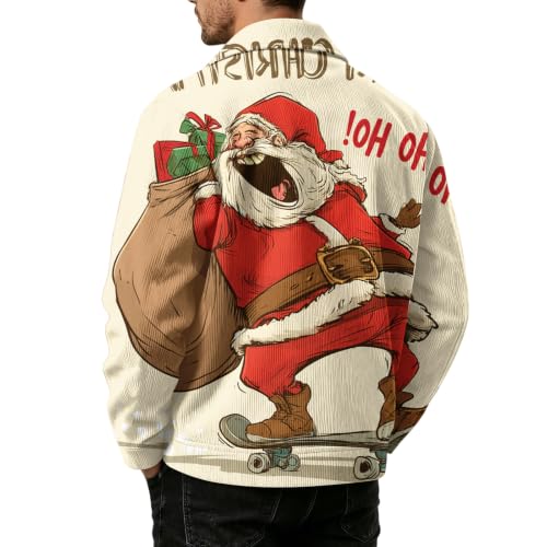 Fall Jacket for Men Christmas Print Vintage Retro Casual Shacket Coat - image 6