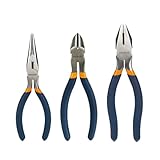 MANUFORE 3-Piece Household Pliers Set, 6 Inch Long Needle Nose,7 Inch lineman, 6 Inch diagonal pliers, Multi-Purpose Hand Tools for DIY and Home Use