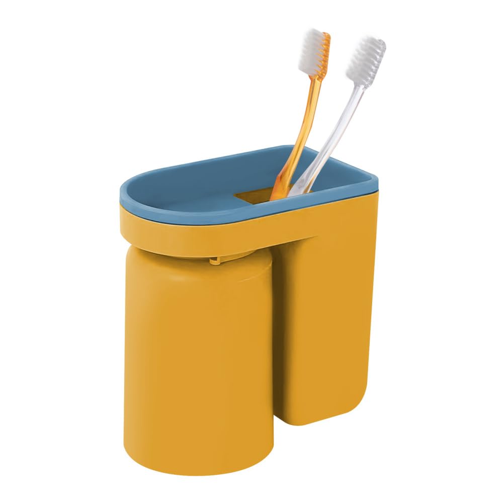 Dongker Yellow Toothbrush Holder,Stick-On Wall Mounted Toothpaste Holders With Toothbrush Cup& Drainage Holes For Bathroom Toothbrushs Toothpaste（Toothbrush Not Include）