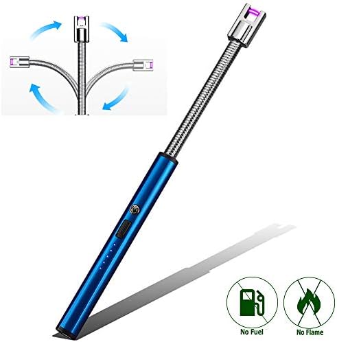 Elite Brands USA Plasma Arc Flexible Neck Rechargeable Windproof USB Trendy Lighter, Ideal for Gas Stovetop Candle Kitchen Grills BBQ, Flameless Without Butane, Electric Beam Lighter (Blue)
