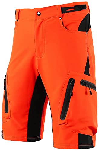 MTB Hose Herren Radhose, Schnelltrocknend Atmungsaktiv Fahrradhose mit 3D Sitzpolster, Elastische Lockere Herren Radlerhose MTB Bike Shorts (Orange,XXL) Cover