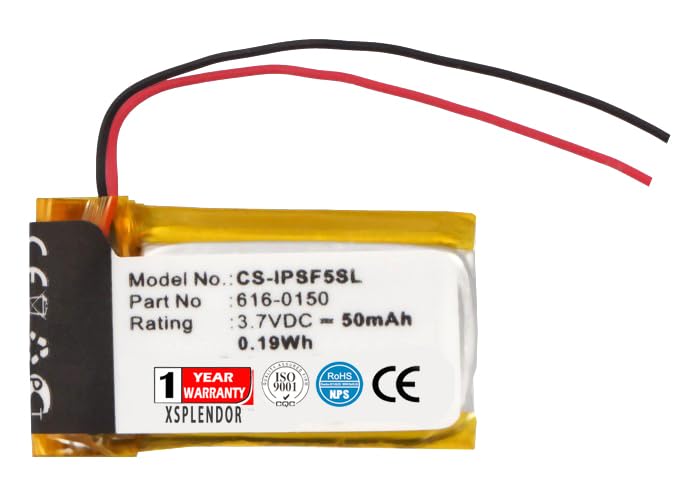 XSPLENDOR 3.7V Replacement Battery for Apple iPod Shuffle 4th 5th PN 616-0150, 616-0548 50mAh
