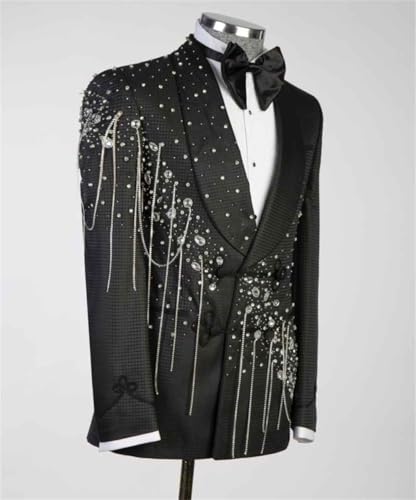 Men's Tuxedo Suits with Rhinestone Shiny Double Breasted Blazer Prom Slim Jacket Pants Set for Wedding,Party,Dinner3