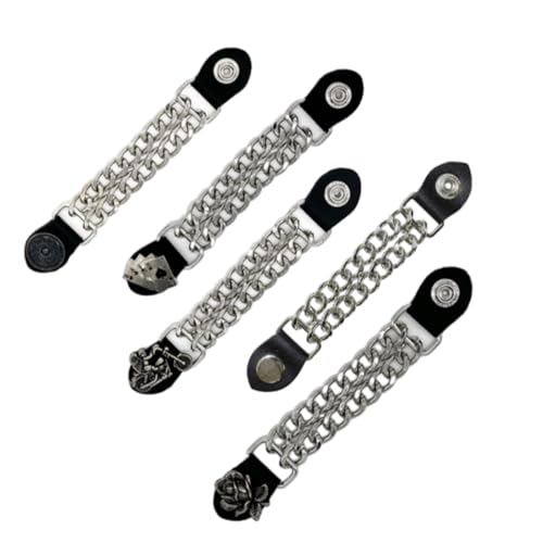 5 piezas de cuero chaleco de extensión de cadena de motocicleta chaleco de motocicleta extensiones de aleación chaleco motorista con grabado de motocicleta 17 cm doble cadena negra para chaleco