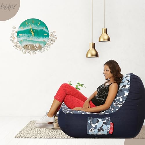 Image of Style Homez Urban Design Denim Canvas Floral Printed Chair Bean Bag XXL Size Filled with Beans Fillers
