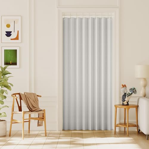 H.VERSAILTEX 100% Blackout Linen Curtain Accordion Door Curtains, Heather Porcelain, 1 Panel, W55 x L78