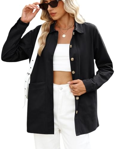CiCiBird Women's Oversized Utility Shacket Jacket Button Down Long Sleeve Shirt Coat with Pockets 2025 Fall Fashion
