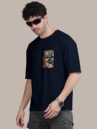 Image of BULLMER Peach Trendy Front Printed oversized Round Neck T-shirt for men