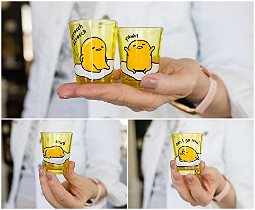 Silver Buffalo Gudetama Sleepy 1.5-Ounce Mini Glass Cups, Set Of 4 | Official Sanrio Lazy Egg Collectible Drinkware | Novelty Kitchen Gifts, Shot Glasses For Home Barware #TOP1