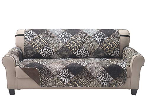 Elaine Karen Premium Reversible Sofa Couch Slipcover Furniture Protector, Quilted, Anti-Slip 2 Inch Strap, Machine Washable, Slip Cover Throw for Pets, Dogs, Cats, Kids,- Safari/Coffee