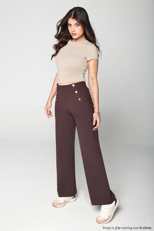 Image of BlissClub Womens Ultimate Sailor Pants- Regular High-Rise Straight-Leg Pants Soft Stretchy Fit Back Pockets Smart Casual & Everyday Wear (for Women Upto 5'4)
