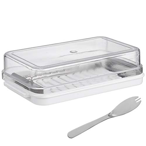 Hemoton Covered Butter Holder French Butter Keeper Stainless Steel Butter Dish With Clear Plastic Lid Cheese Butter Conatiner Butter Cheese Storage Box White Butter Tray Butter Cutter Box #TOP6