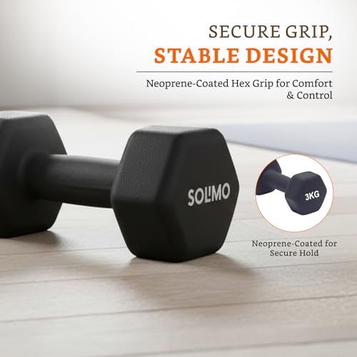 Image of Amazon Brand - Solimo Neoprene Dumbbell 3 Kg, Set of 2 (Black)
