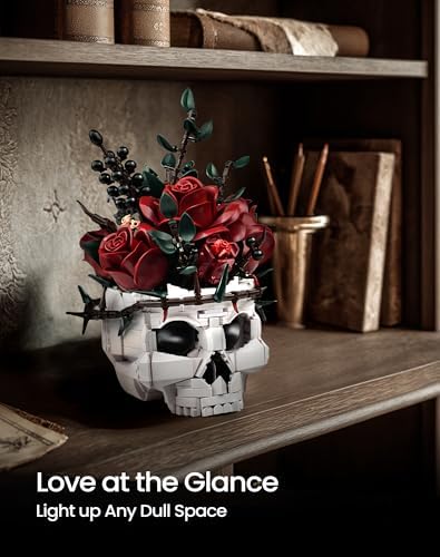 iATOM Skull Roses Flower Bouquet Building Set, Botanical Collection Kit for Adult Women, Birthday Gifts for Mothers Day for Her/Girlfriend/Mom/Wife/Couple, Goth Horror Skeleton Pot Home Table Decor — view 6