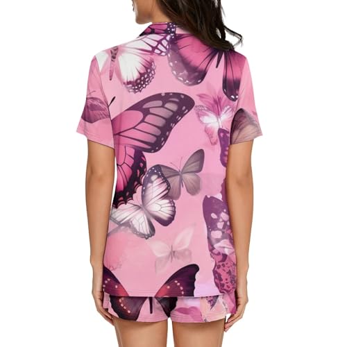 Image of Pjs Womens Short Sleeve Button Down Pajamas Set Two-Piece Nightwear with Pockets