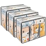 Vieshful Clear Clothes Storage Bag Organizer with Grey Reinforced Handle, 18.1 X 15 X 9.1 in, Storage Bag for Comforter, Blanket, Bedding, Duvet, Transparent Moving Totes with Sturdy Zipper, 3 Pack