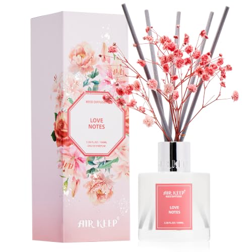 Image of Airkeep Reed Diffuser Set,3.38 fl oz (100 ml) - Love Notes Oil Diffusers with 8 Reed Sticks, Home Fragrance Reed Diffuser for Bathroom Shelf Decor