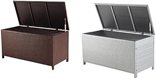 Large Poly Rattan Waterproof Outdoor Garden Deck Storage Organisation Solution Box Chest OttomanStorage Box Weather and Water Resistant Patio Chest Bench Store Blanket Cushion Pillow Toy (Brown)
