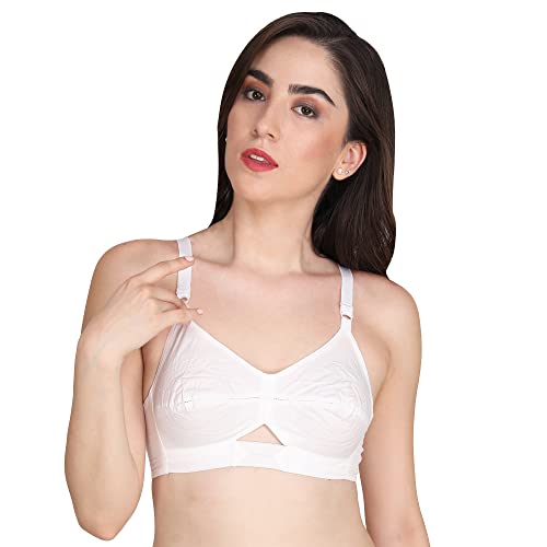 Image of Women Non Padded Bra - Made of Pure Cotton Full Coverage Non Wired Seamless Pushup Soft Cup for T-Shirt Saree Dress Sports Garment for Daily Use Everyday White
