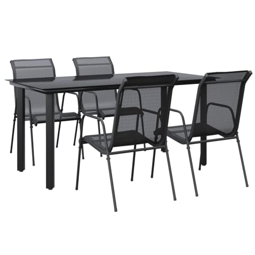 Ensemble à manger de jardin 5 pcs noir en acier pour petits et grands espaces