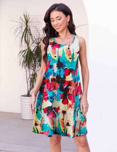 Image of Halife Womens Summer Dresses Casual Sleeveless Tshirt Sundresses Vacation Beach Cover Up Dress with Pockets