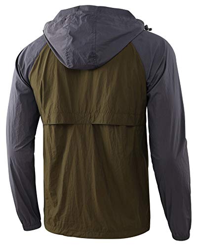 Knqr Men's Lightweight Zip Waterproof Running Hiking Anorak Windbreaker Jackets Active Hoodies Army/Charcoal S #TOP1