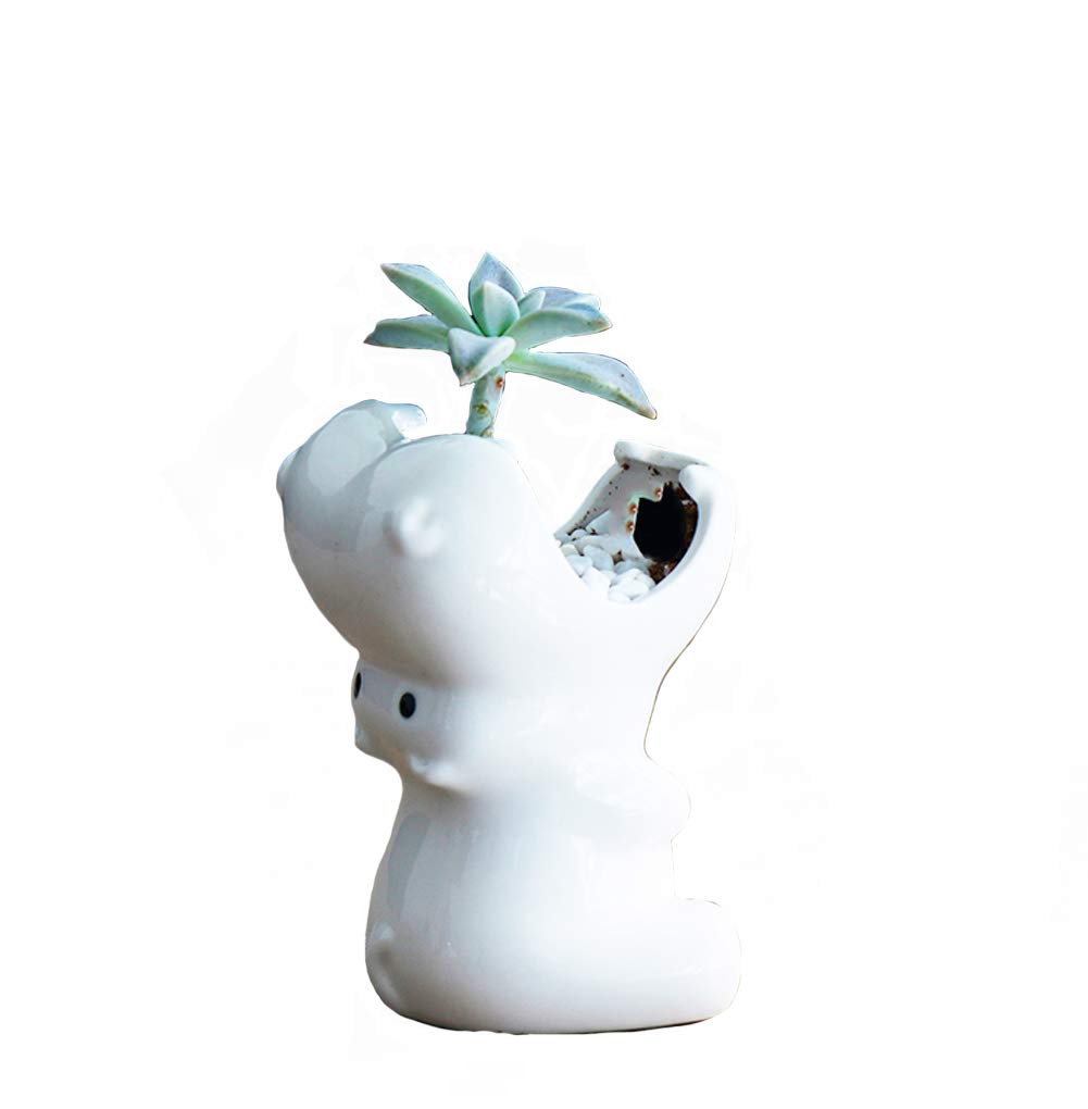 Simple Ceramic Whiteware Plant Flower Pot Succulent Planters Vase (Hippo)