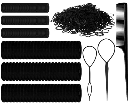 1153 Pcs Elastic Hairband Set Mini Elastic Hair Rubber Bands with Seamless Cotton Ties Ponytail Holdersand Hair Tail Tools and accessories,Suitable for women, office supplies, and gift(Black)
