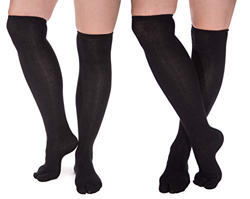 V-Toe Black Cotton Casual Split Toe Over The Knee Flip Flop Tabi Socks Fits Shoe Size: Women Size 6-10.5