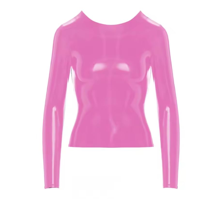Maglietta da donna in pelle PVC con scollo rotondo a maniche lunghe High Street Slim Tee Tops Clubwear femminile personalizzabile