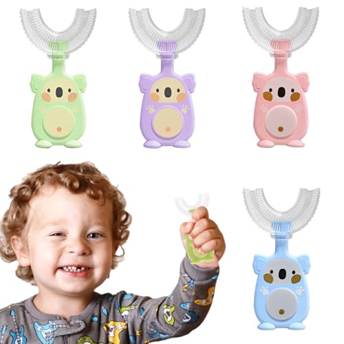 4 Pezzi Spazzolino Bambini 360 Gradi per la Pulizia Orale Spazzolino da denti a Forma di U Manuale a Bocca Intera con Testina in Silicone Morbido (2-6 Anni)